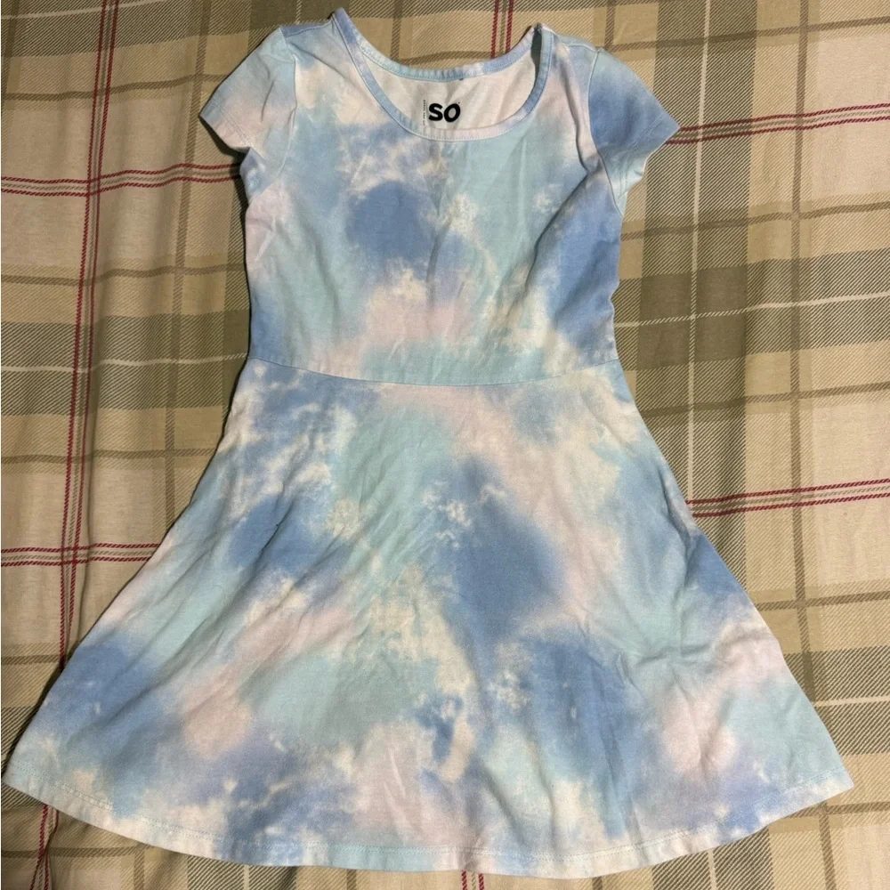SO Kids Casual Tie-Dye Dress - Blue and White